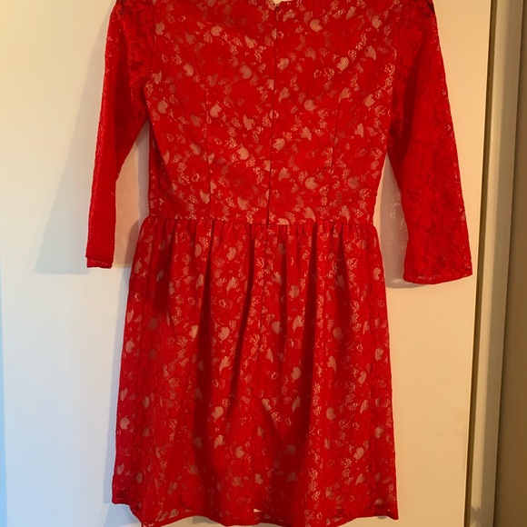 French Connection Red Lace Dress Size 6 - Picture 4 of 5